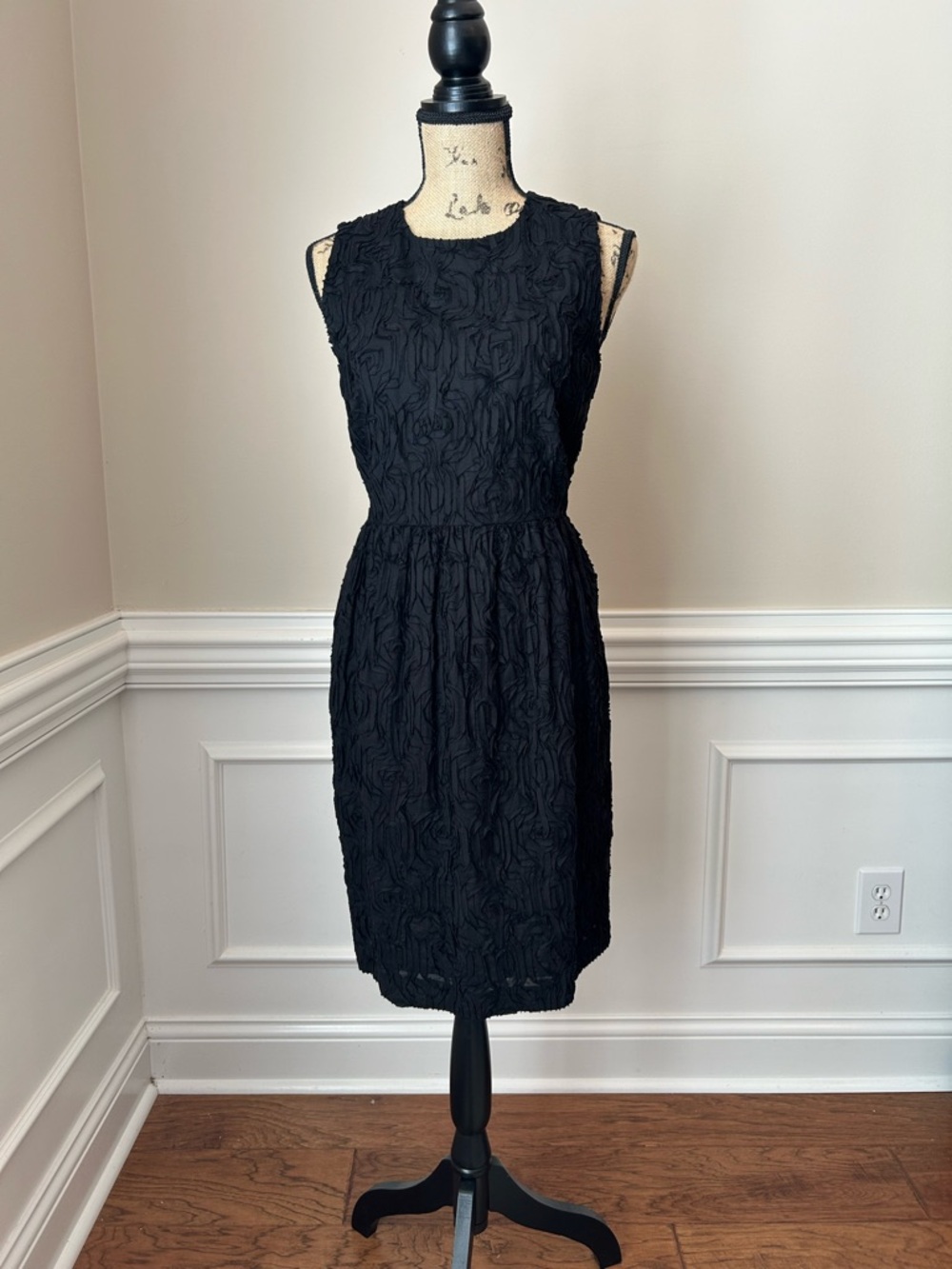 Talbots Black Textured Sleeveless Midi Dress